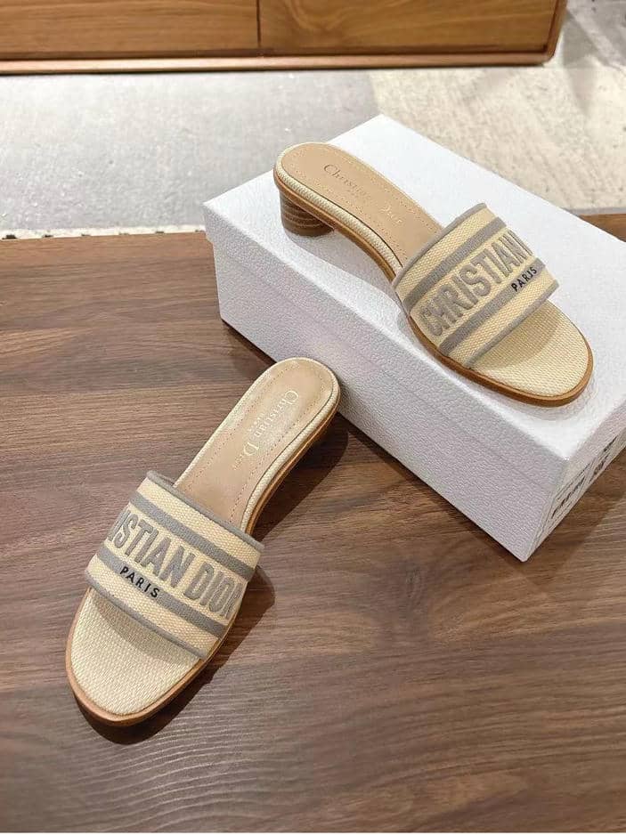 Dior Dway striped embroidered slide sandals, with heel-6